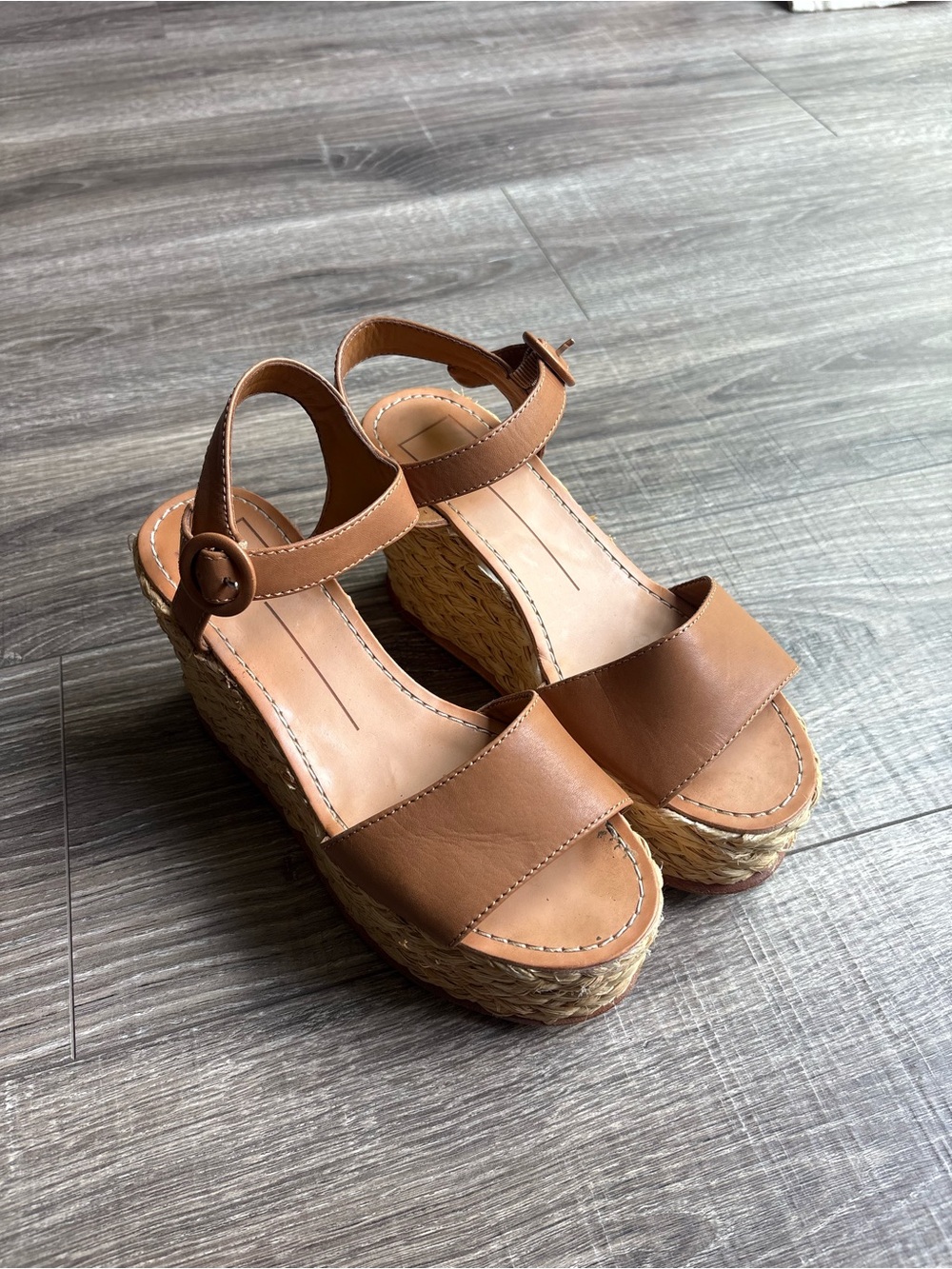 Dolce Vita Tan Leather Espadrille Wedge Sandals